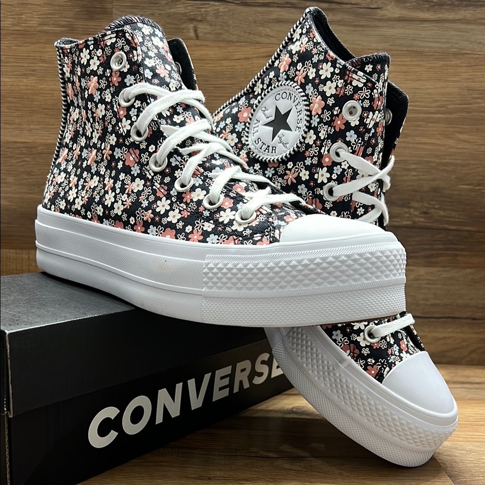 Converse Women's Floral High-Top Sneakers - Black and White